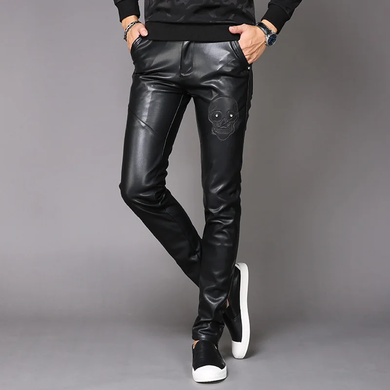 Мужские брюки из ПУ кожи Новинка для ночного клуба мужские мотоциклетные с