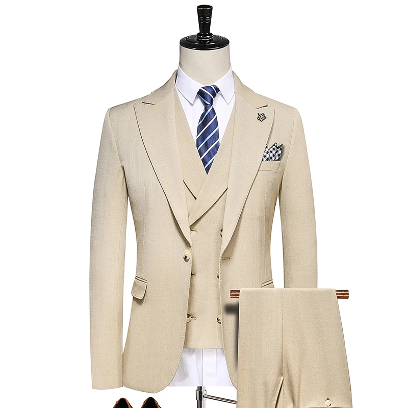 (Jacket+Vest+Pants) Boutique Pure Color Mens Business Formal Suit Three-piece Set and Two-piece...