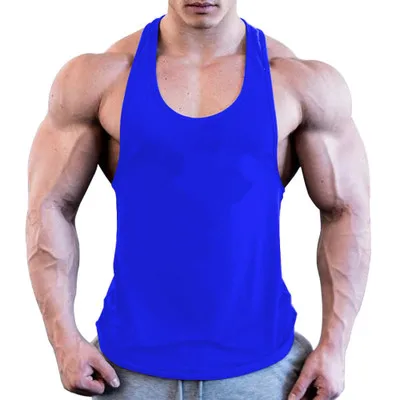 

176# new Men's vests sport summer cotton European size solid color wide shoulder I-shaped vests