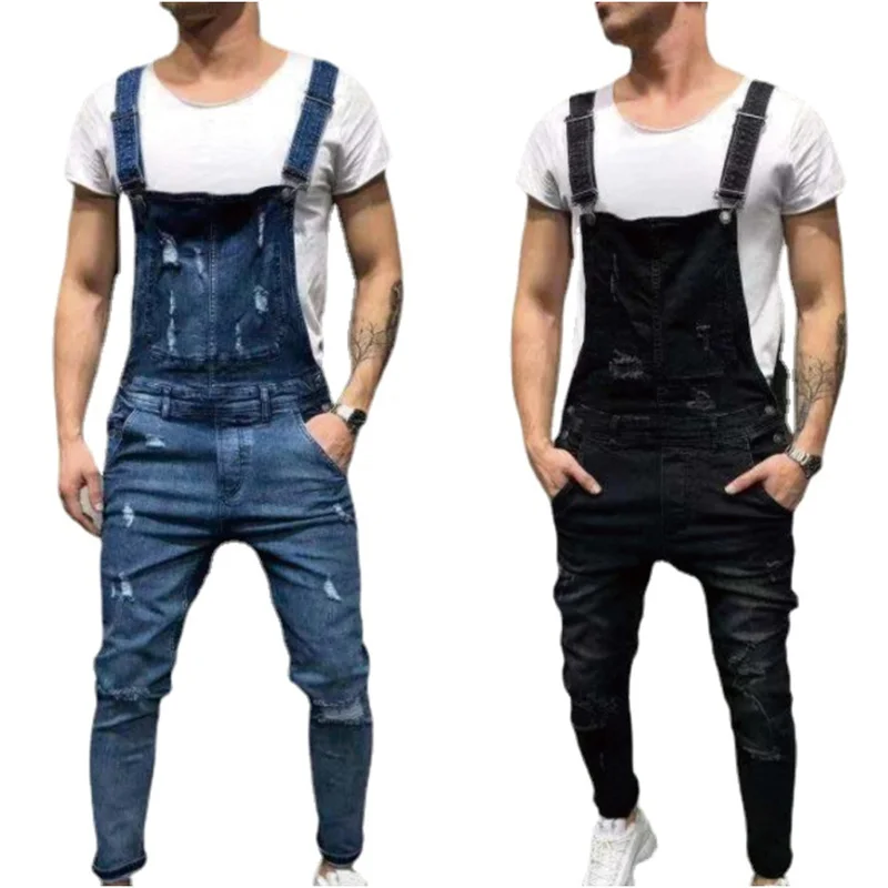 

Mens Casual Overall Jeans Skinny Solid Color Pants Dungarees Slim Fit Trousers Male Overalls Jump Suit Denim Jeans for Men
