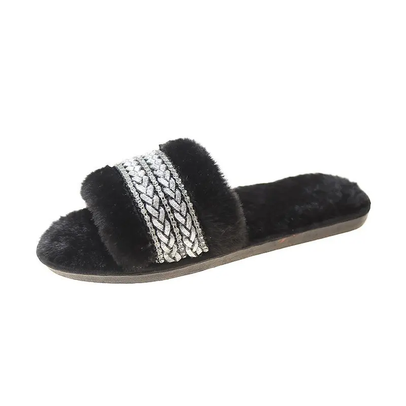 

Fur Shoes Ladies' Slippers Flock Luxury Slides Slipers Women Plush Massage Flat Designer 2021 Rome TPR Fashion Hoof Heels Basic