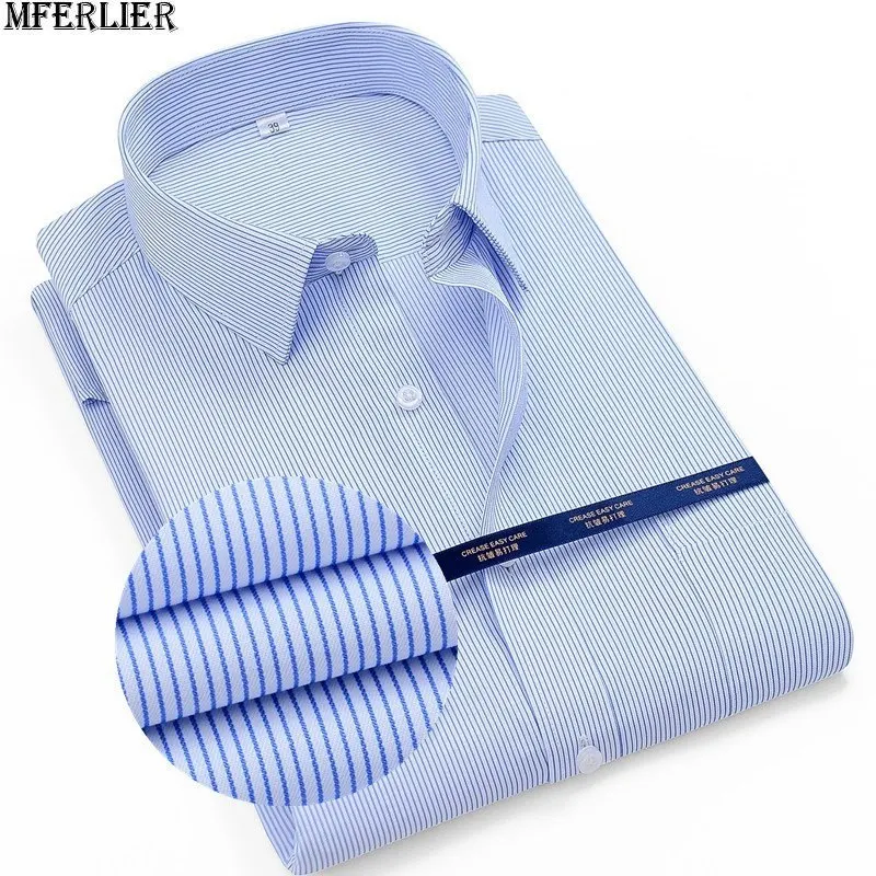 MFERLIER летние мужские большие размеры рубашки в полоску с коротким рукавом 8XL 9XL 10XL