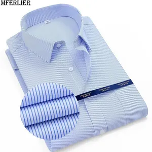 MFERLIER летние мужские большие размеры большие рубашки в полоску с коротким рукавом 8XL 9XL 10XL 12XL человек рубашка Бизнес работы хлопка синяя рубашка