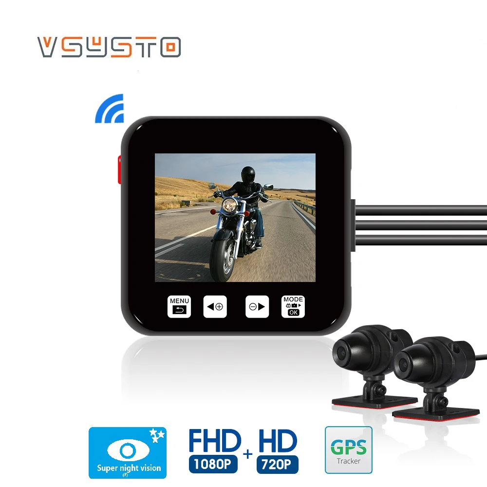 VSYSTO моторегистратор мотоциклетный видеорегистратор E6 wifi передний 1080p FULLHD и заднего вида 720p HD видео видеорегистратор для автомобиля и мотоцикла