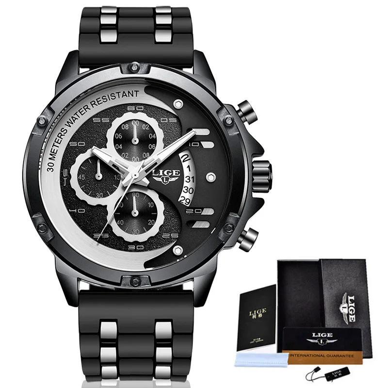 Часы наручные LIGE мужские с защитой от влаги спортивные брендовые роскошные