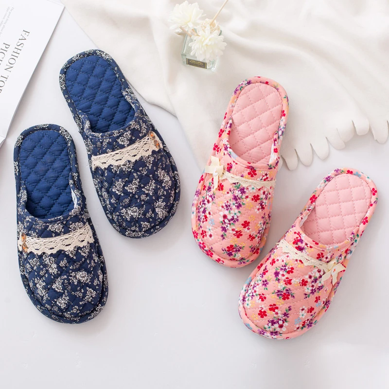 For Women Cotton Fabric Family Hotel Shoes Floral Flower Fem