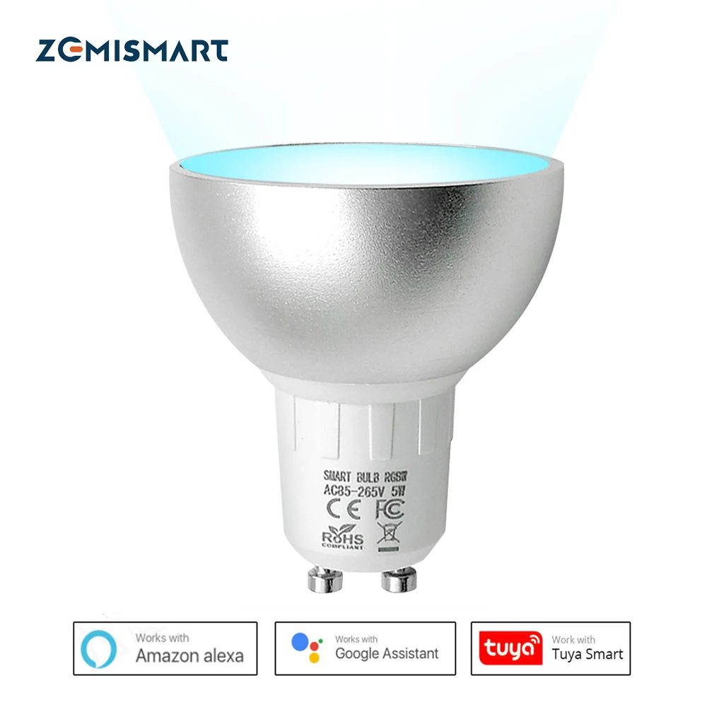 Zemismart – ampoule LED connectée Zigbee GU10, 5W RGBW, Compatible avec l'application Tuya SmartThings, Alexa Echo Plus, Google Home, commande vocale