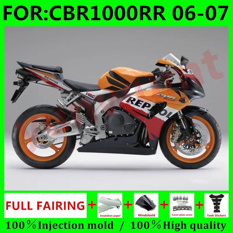 

New ABS Motorcycle Fairings Kit Fit For Honda CBR1000RR 2006 2007 cbr1000 RR CBR 1000RR 06 07 bodywork fairing set black repsol