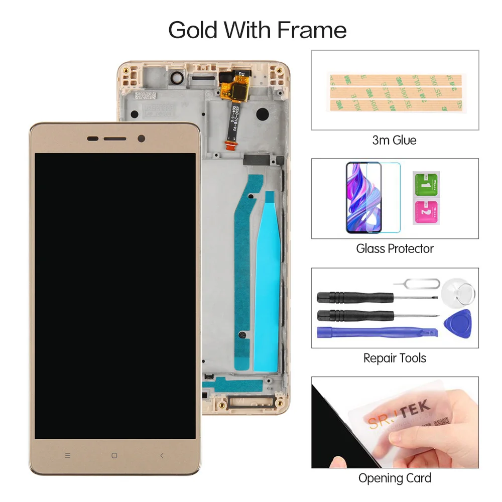 ЖК-дисплей для XIAOMI Redmi 3S ЖК-дисплей сенсорный экран Рамка Замена для XIAOMI Redmi 3 ЖК-дисплей Redmi 3X3 Pro S ЖК-дисплей - Цвет: Golden with Frame