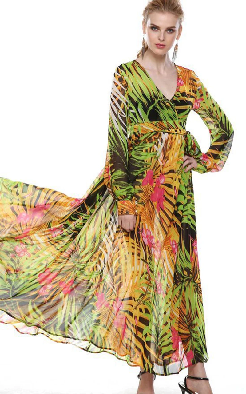 Nadafair Boho летнее макси платье шифоновое винтажное Туника сексуальное с v-образным вырезом на поясе шифоновое с цветочным принтом размера плюс пляжное длинное платье для женщин