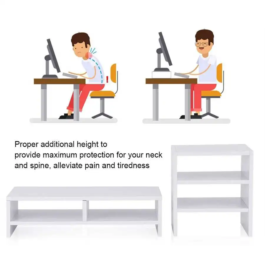 

Computer Laptop Monitor Riser Stand Desktop Wooden Storage Organizer + 3-Layer Shelf Computer Monitor Riser
