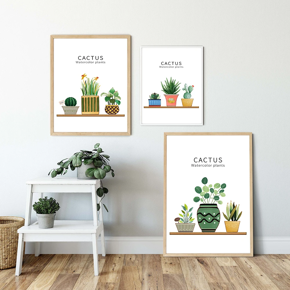 

Green Plant Cactus Modern Potted Art Wall Mural Canvas Print Monstera Botanical Poster Painting Picture Living Room Home Decor