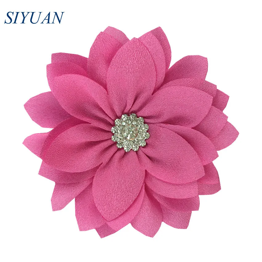 50pcs/lot 9cm Multy Layer Fabric Flower with Rhinestone Chic Lotus Flower Kids Lovely Headwear Accessories High Quality TH300