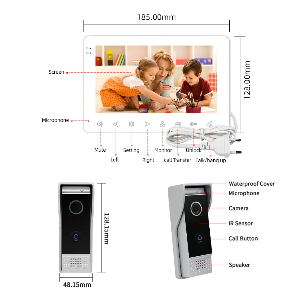 Joytimer Home Video Intercom For Apartment Door Phone 7" Monitor 1200TVL Doorbell Camera with Motion Detection Auto Record |