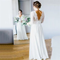 chiffon boho wedding dress 2022 deep lace top v neck 34 sleeves backless beach women bridal gowns vestidos de novia