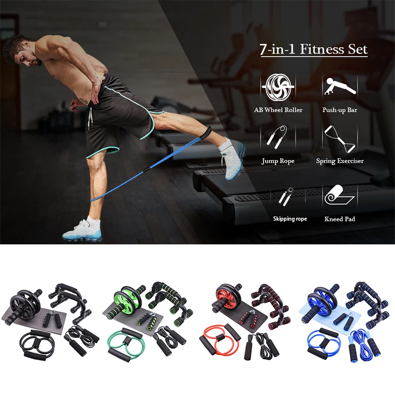 

7PCS AB Power Wheels Roller Machine Push-up Bar Stand Exercise Rack Workout Home Gym Fitness Equipment Abdominal Muscle Trainer