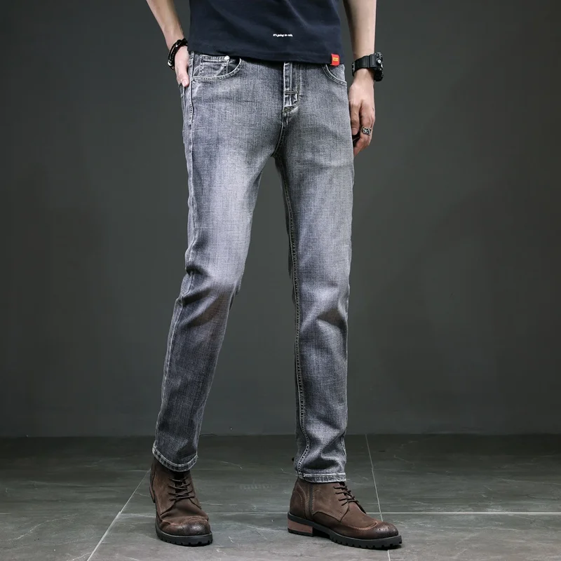 Мужские джинсы прямого покроя новые серые Стрейчевые брендовые модные мужские