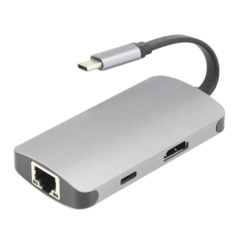 

USB C-концентратор 5 в 1, 4K + USB3.0X2 + RJ45 Gigabit LAN + USB-C Data + PD, док-станция для зарядного преобразователя