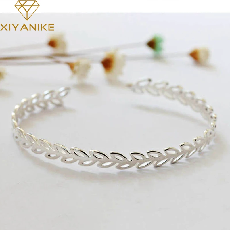 

XIYANIKE Silver Color Hot Sale Hollow Leaves Opening Bangles & Bracelet For Charm Women Trendy Elegant Party Jewelry Gift