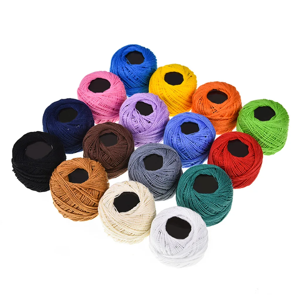 Ovillos de hilo de algod&oacute;n para ganchillo, punto de cruz, bordado a mano, 2 unidades, 16 colores-5