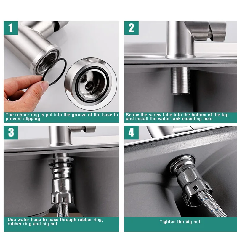 

304 Stainless Steel Kitchen Hot And Cold Water Faucet Household Foldable Swivel 360 Sink Taps XH8Z