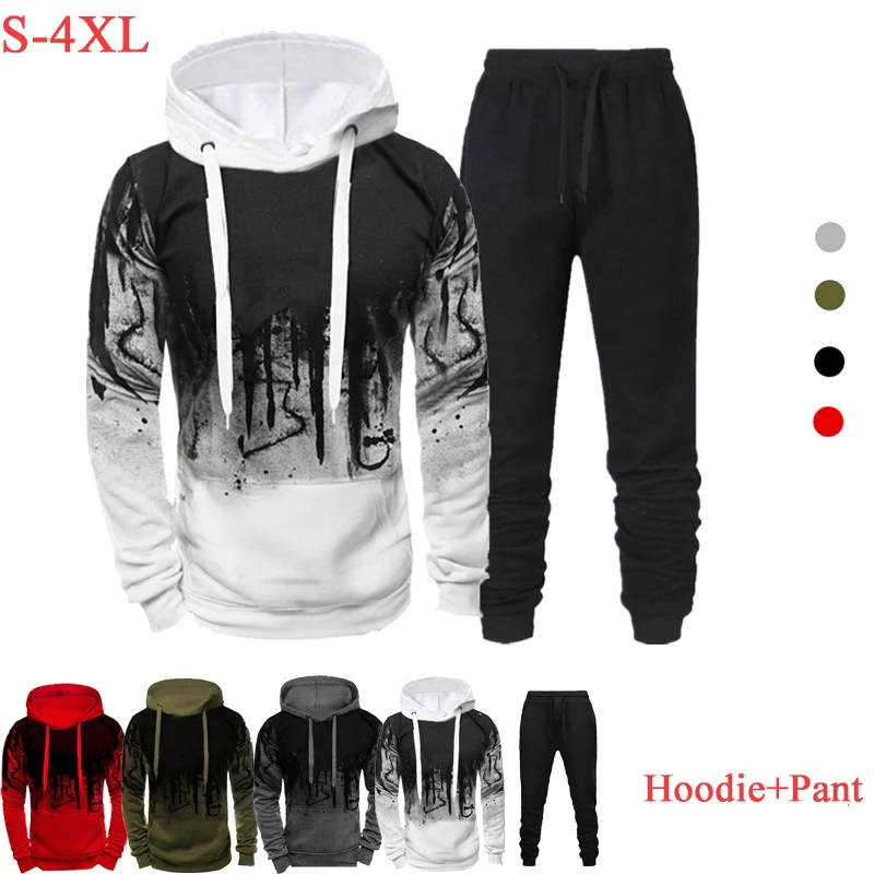 

Men Hooded Sweatshirt Set 2021 Hoodie + Pants Two Piece Suit Spring Man Gradient Hoodies Male Casual Sweatpant Sets