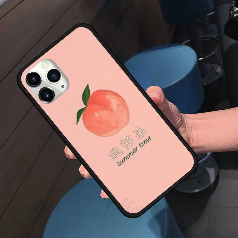 

Cute fruit peach cartoon pink Phone Case for iPhone 11 12 pro XS MAX 8 7 6 6S Plus X 5S SE 2020 XR Soft silicone accessories