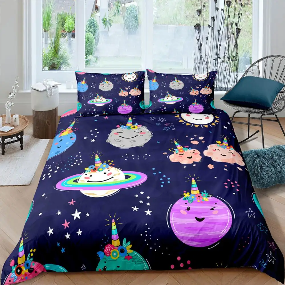 

3PCS Creative Cartoons Pattern Bedding Set Queen Size Duvet Cover Comforter Bed Cover Set Bedclothes Quilt Multiple Size