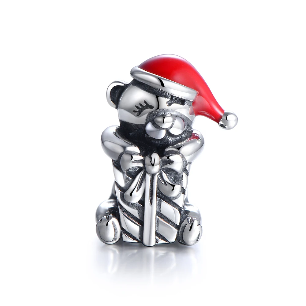 Рождественский Медведь Тедди из серебра 925 пробы GW эмалированные шармы-бусины