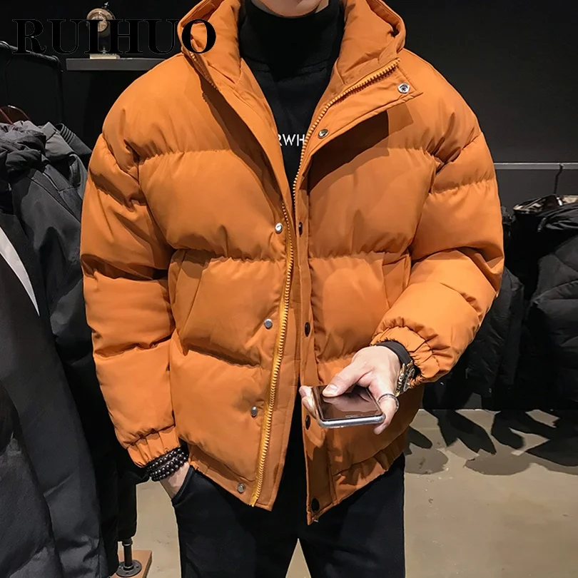 RUIHUO Solid Hooded Parkas Men Jacket Winter Puffer Mens Winter Jackets And Coats M-3XL 2022 Autumn New Arrivals