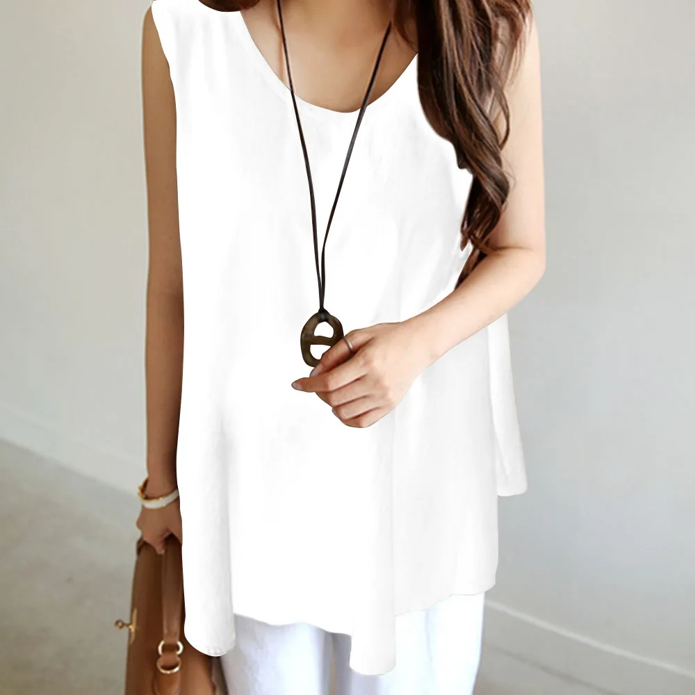 Белые жилеты женские топы с круглым вырезом модные майки без рукавов