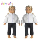 Кукольная одежда, куртка с черными брюками, костюм для кукол-новорожденных 43 см, унисекс, зимний комплект кукол, подходит для игрушек 18 дюймов