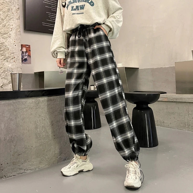 Уличная одежда JMPRS женские клетчатые брюки с высокой талией осенние шаровары