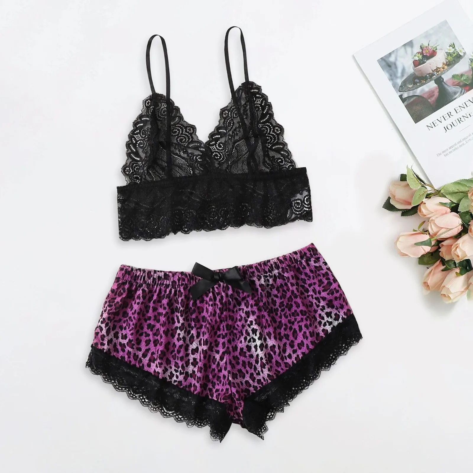 

Porno Sexy Sleepwear Women Leopard Sexy Lingerie Intimate Underwear Mujer Lace Babydoll Erotic Sheer Bra Satin Silk Nightgown