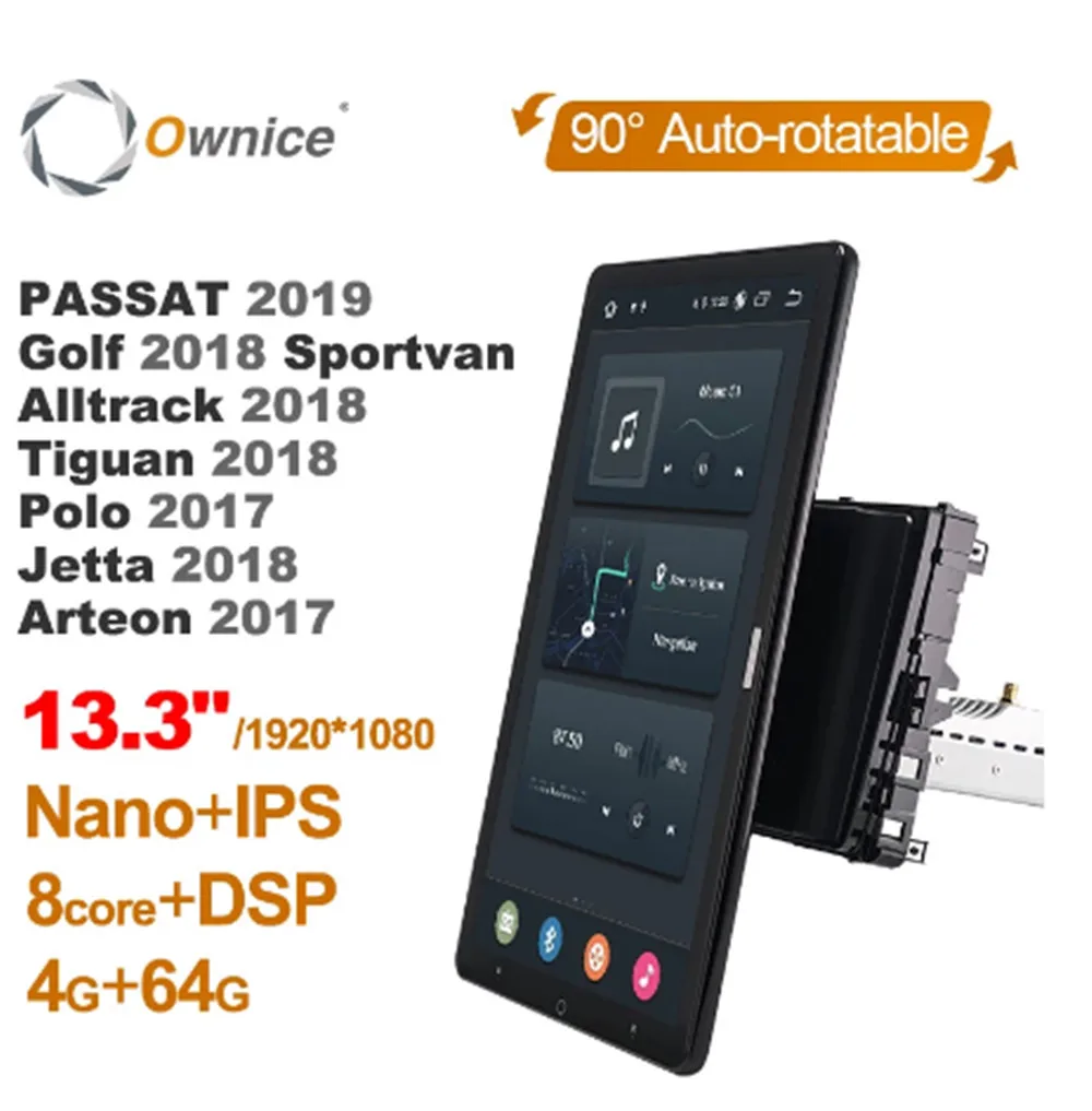 

1920*1080 Android 10.0 Ownice 13.3 Inch Rotation Autoradio forVW PASSAT Golf 2018 Car Radio Auto 1 Din GPS Multimedia DSP IPS