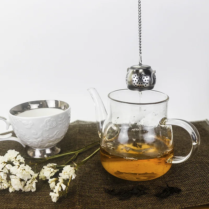 

1 PC Round Teapot Design Stainless Steel Tea Infuser Mesh With Chain And Cover Filter Strainer Food Grade Kitchen Gadgets Tools