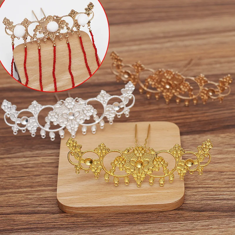 

5 PCS 113x36mm Gold/ Color Flowers Hair Sticks Metal Alloy Hair Fork Accessories For Headdress Jewelry Making DIY Component