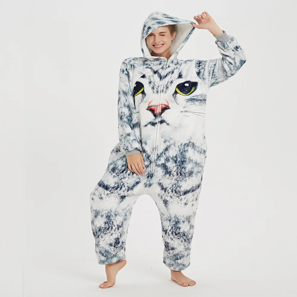 Пижама кигуруми Мужская Фланелевая 3d-комбинезон с капюшоном пижама-кигуруми кот