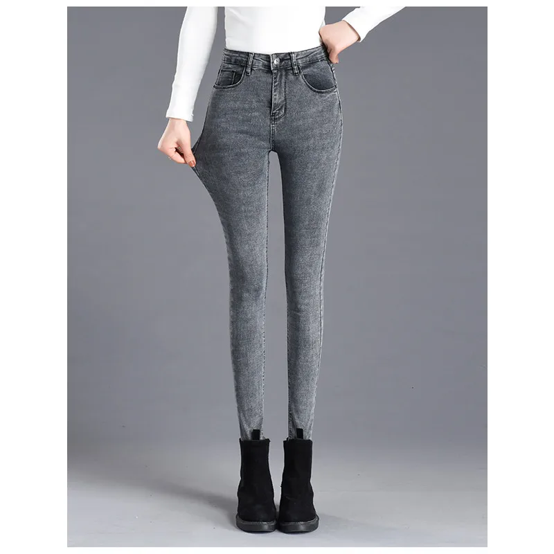 JUJULAND Women Denim Skinny Pants Super Stretch Front Pocket Waist Blue Grey Slim Elastic Lady Jeans 8501 | Женская одежда