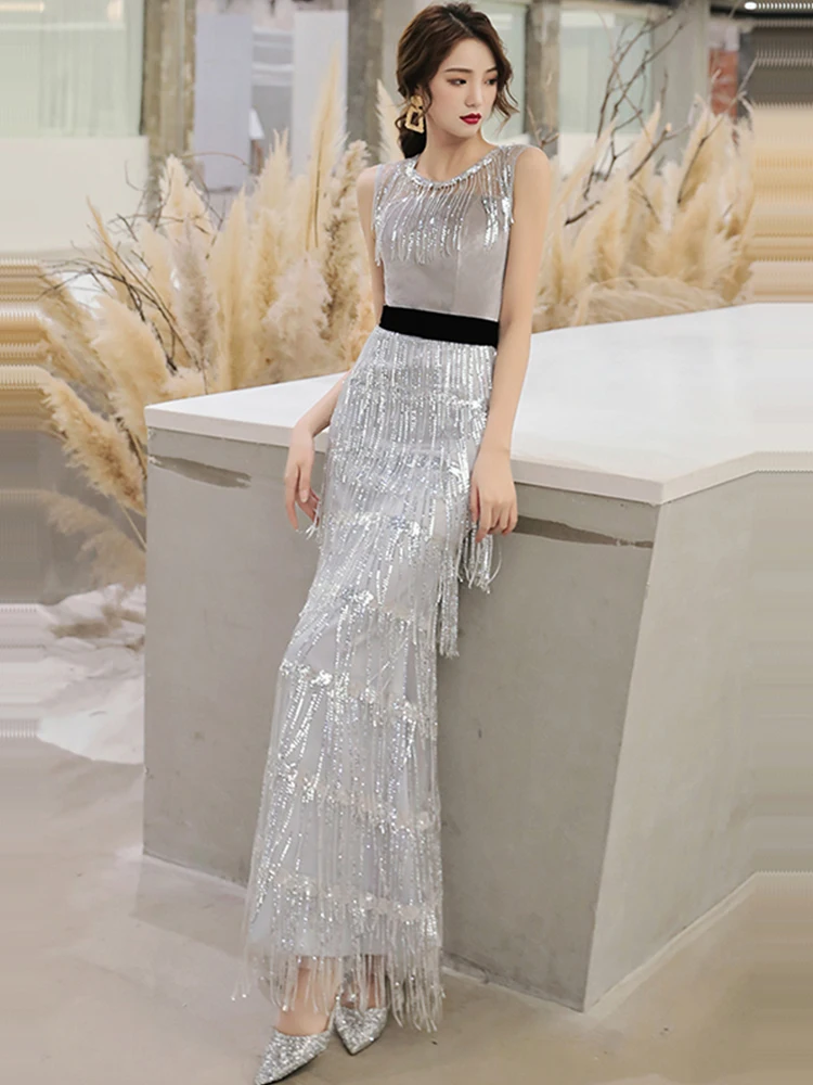 

Summer Luxury Tassel Party Dress Birthday Dress Sleeveless Sequins Elegant Formal Evening Dress for Women Sexy Dress Women