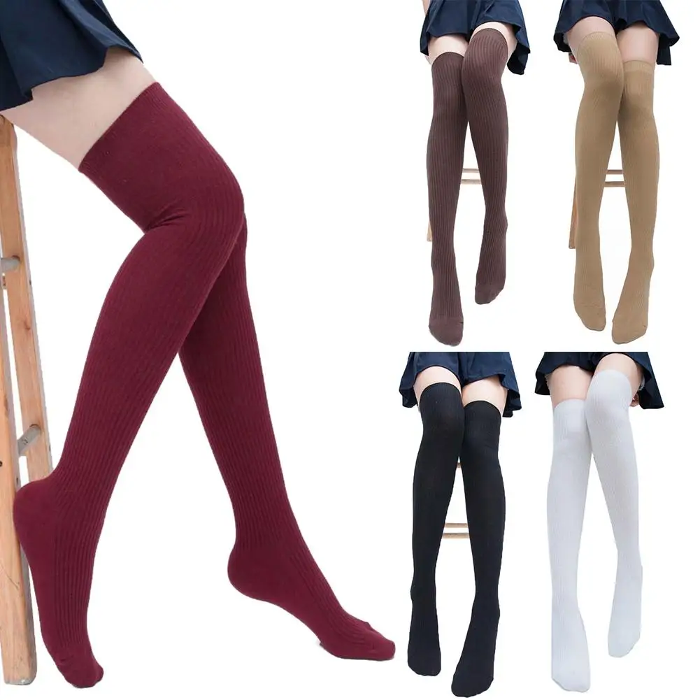 

Winter Women Solid Color Warm Thigh High Knitted Long Socks Over Knee Stockings