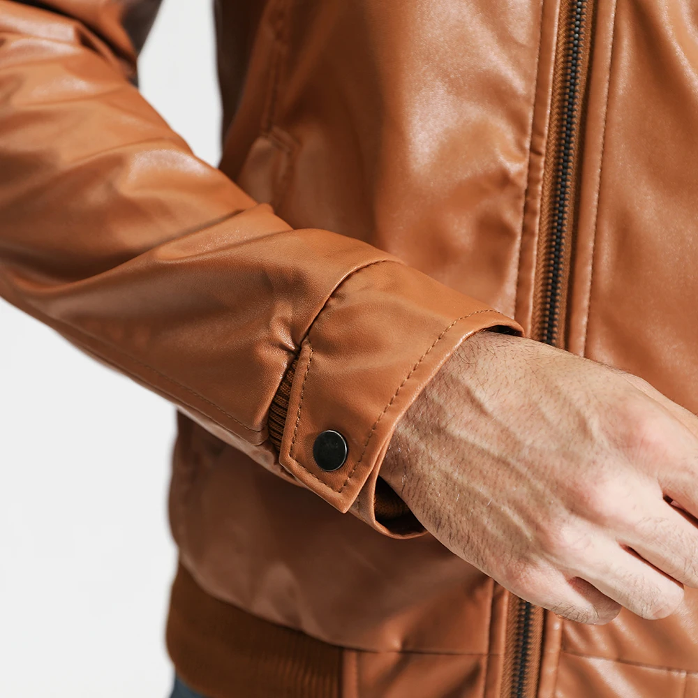 Мужская повседневная кожаная куртка с воротником-стойкой, тонкая однотонная куртка, осень 2020 от AliExpress RU&CIS NEW