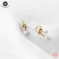 dreamhonor asymmetric hollow rope knot synthetic pearl stud earrings for women 925 sterling silver wedding jewelry smt066