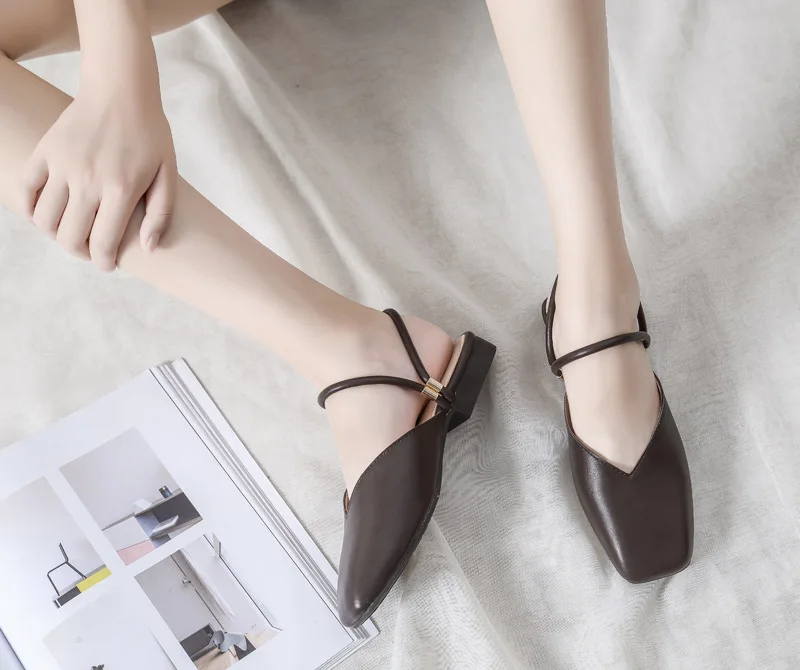 

Cover Toe Shoes Woman 2021 Loafers Low Slippers Flat Female Mule Mules Rome Basic PU Slides Fabric Square heel TPR Loafers Shoes