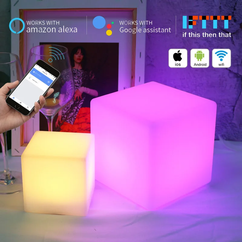Wi-Fi Смарт-приложение Управление кубический настольная лампа 10/15/20 см RGB CW Светодиодный Куб USB ночник Поддержка Alexa Google Assistant голосовое Управление