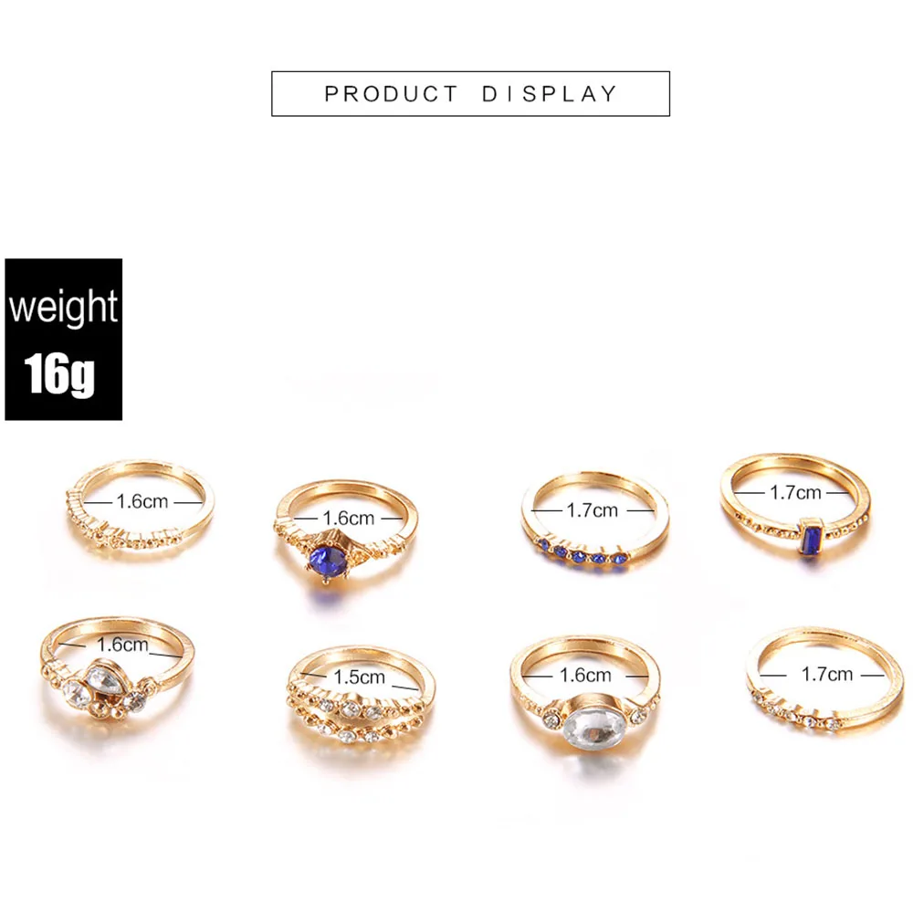 

New hot style hot sale European and American flash diamond joint ring combination set 8-piece ring female accessories