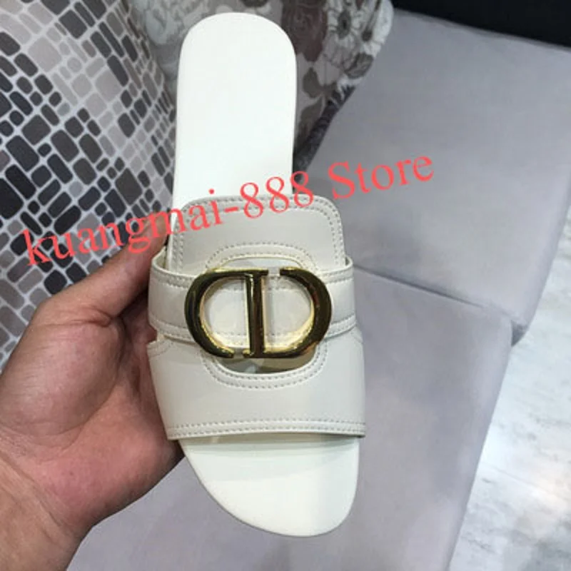 

Leather sandals and slippers women 2021 new flat open toe simple all-match flat slippers women summer wear