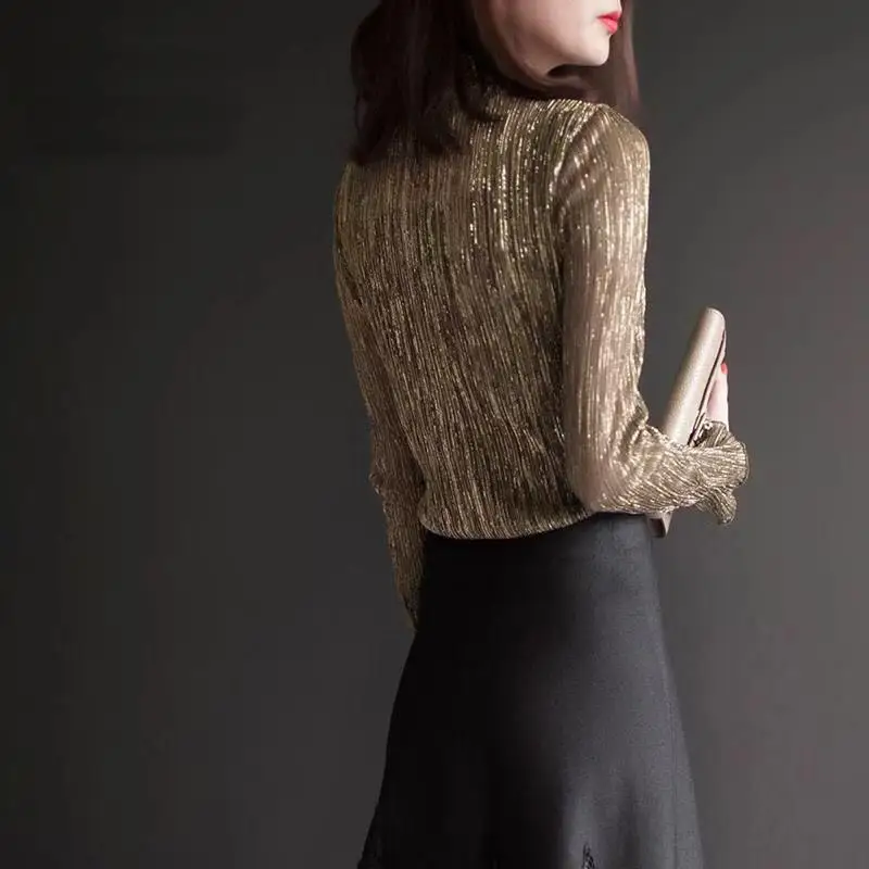 Для женщин блузка Яркое трикотажное Сетчатое платье с длинными рукавами Flash