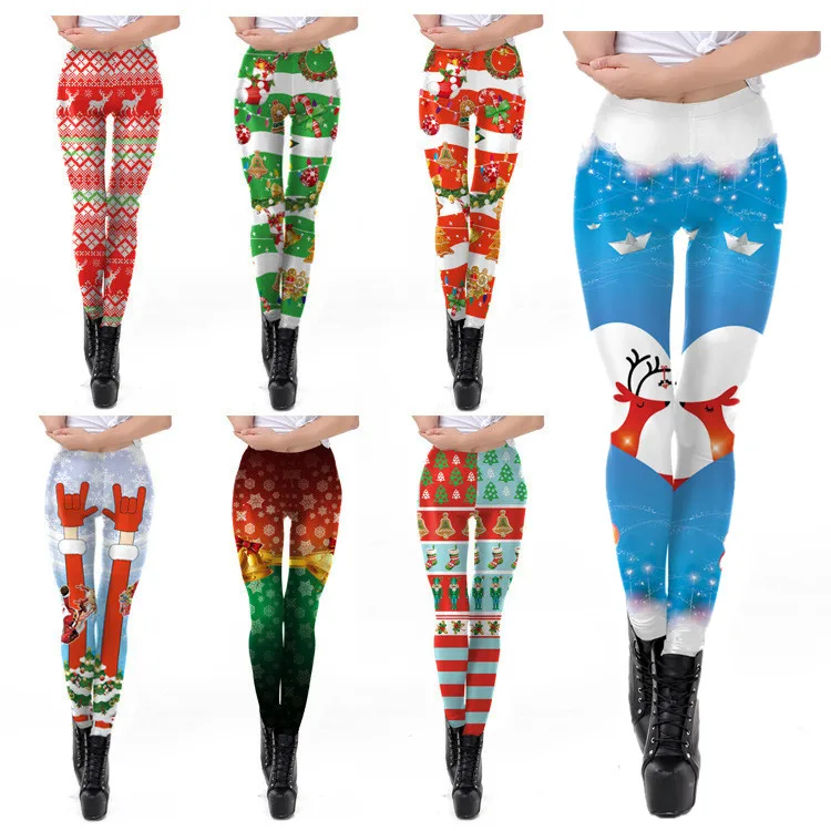 2020 Sexy Christmas leggings panties Women Winter Christmas print  Plus Size Woman autumn Woman clothes Spodnie waist