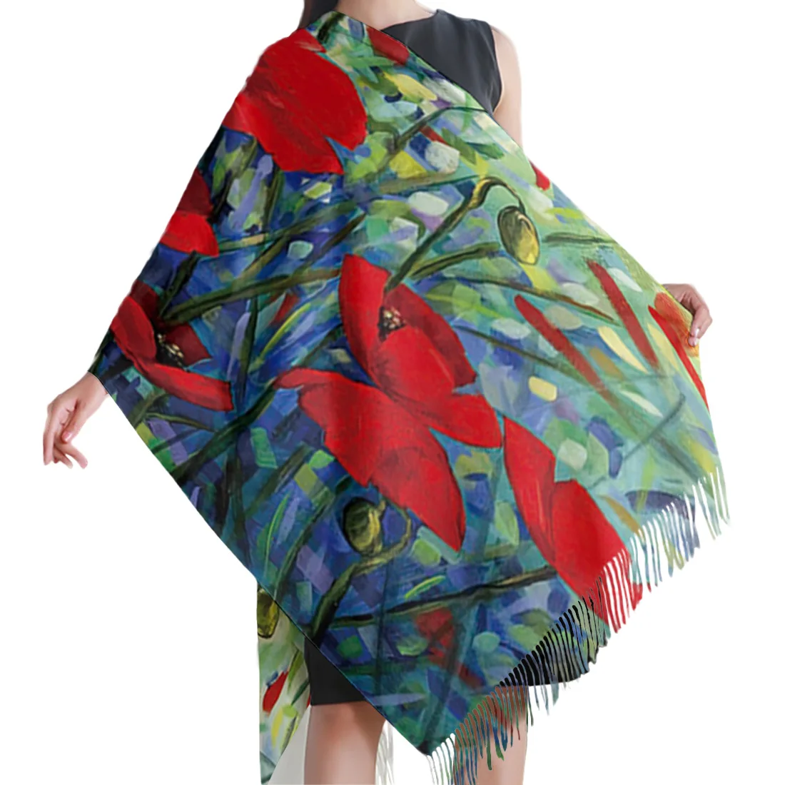 Мягкие кашемировые шарфы женские осенние палантины с рисунком макового цветка